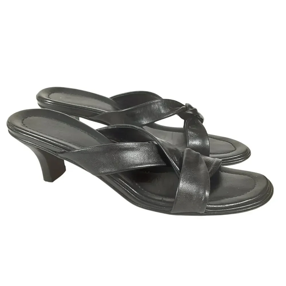 Amalfi Nordstrom Black Leather Kitten Heels Strappy Sandals Twist Sexy Sz 6